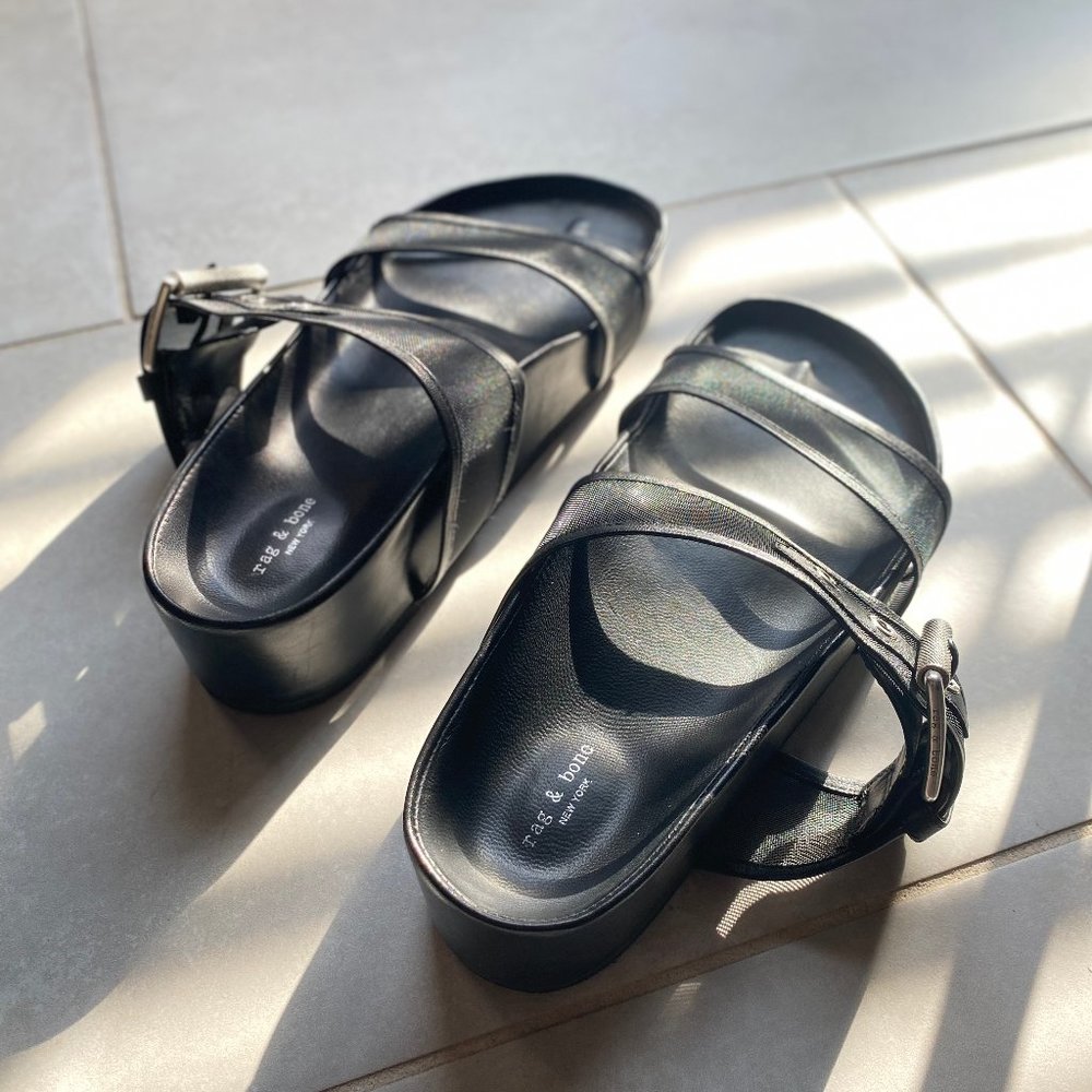 rag & bone Evin Mesh and Leather Platform Slides (Black)